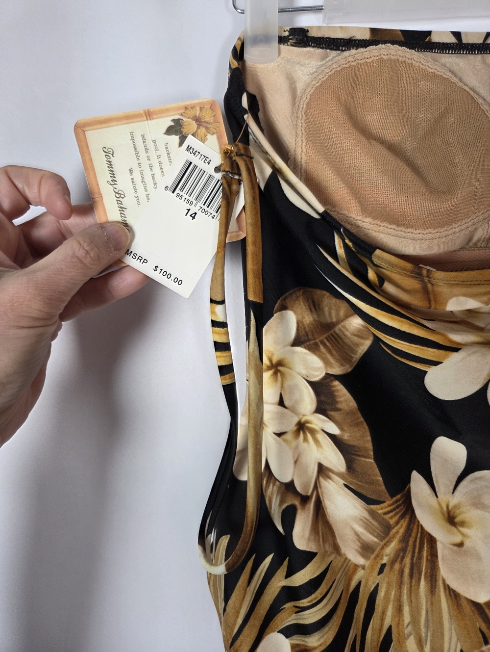 NEW Tommy Bahama One Piece Swimsuit Women 14 Black Brown Tropical Floral $100 - Picture 5 of 6